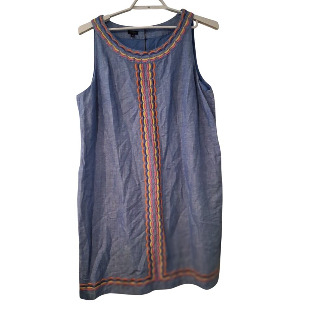 Talbots dress womens 18W 18 linen cotton blend embroidered
